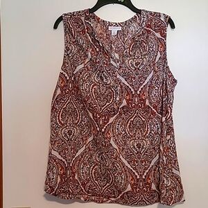 Liz Claiborne Orange and White Paisley Sleeveless Top Xl